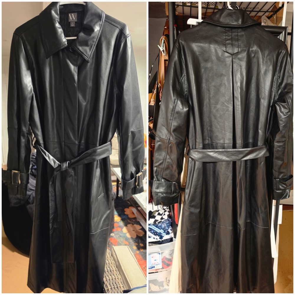 Worthington Black Faux Leather Trench Coat with Belt